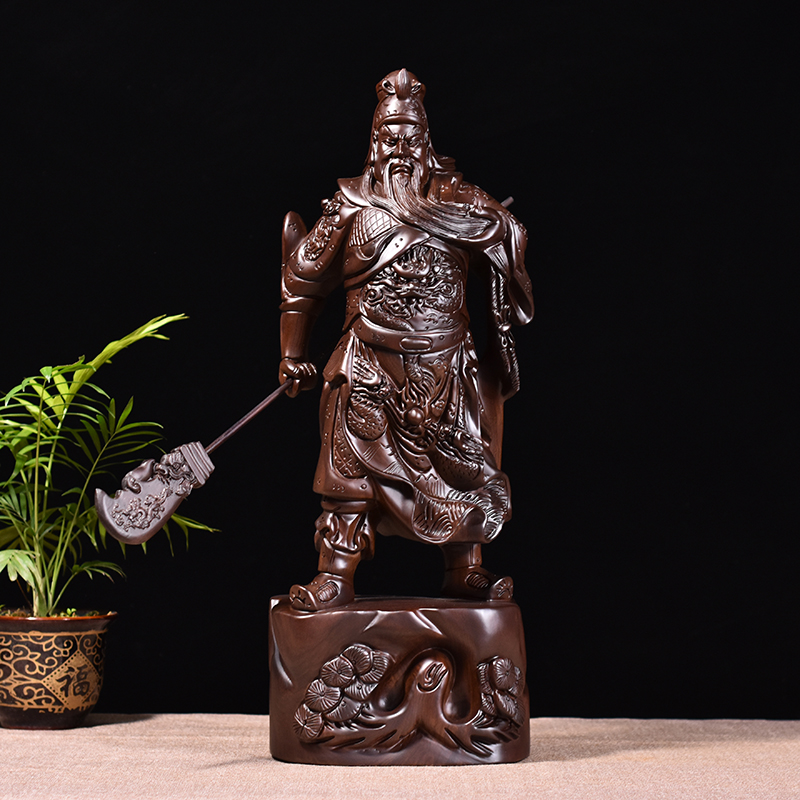 Wood Carving Guan Gong Decoration Pieces kaiguang Wu God of Wealth Wood Pass Two god Like Zhaocai Town House Guan Yu Statues