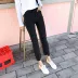 Qiqi Qiqi 9153 mùa thu Hàn Quốc ulzzang sanding nhung mỏng cao eo đàn hồi mỏng denim thẳng quần thời trang trung niên nữ cao cấp  Quần jean