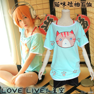 taobao agent [Spot] Love Live! Starry Sky Cotton Cat Print Anime Short -sleeved T -shirt COSPLAY Women's