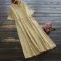 6498 mùa hè mới của phụ nữ phiên bản Hàn Quốc của tay áo ngắn kẻ sọc đơn giản tốt một chiếc váy dài bằng cotton - Váy dài váy đi biển đẹp
