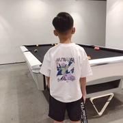 Mùa hè mới 2019 quần áo trẻ em thủy triều quốc gia vui nhộn in áo thun ngắn tay trong áo phông tay lớn cho bé trai thủy triều - Áo thun