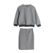 Áo len dệt kim cao cấp của Ý Basulan cashmere Mới gửi áo khoác hai mặt Houndstooth nửa váy phù hợp với phụ nữ