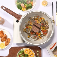 Продукты по -прежнему золотистая конопля, жареные яйца, западный обеденный стейк, сковорода, плоская дно не погружая в себя, углубленная жареная плита, электромагнитная плита универсальная