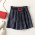 Hàn quốc thứ tự tính khí hoang dã mô hình đàn hồi eo tie linen sọc quần chân rộng quần nóng nữ EXK189 là bây giờ quần áo nữ mùa hè đẹp Quần short