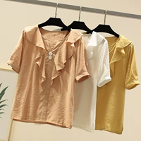 Летняя цветная рубашка, футболка, в корейском стиле, V-образный вырез, свободный крой