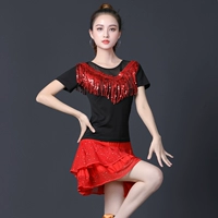 Последовательный плоский короткий рукав черный+пинг -юбка Pure Red