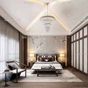 Mới phong cách Trung Quốc giường gỗ rắn hậu hiện đại tối giản biệt thự khách sạn đôi phòng ngủ chính ánh sáng sang trọng hoàn chỉnh bộ đồ nội thất tùy chỉnh 664706 - Nội thất khách sạn