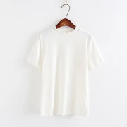 Mùa hè trắng T-Shirt nữ Slim áo Slim stretch phần mỏng đáy áo gỗ tai ngắn tay áo len H 2-2