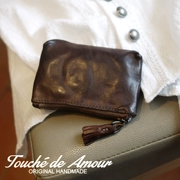 Nguyên bản handmade vintage da bò da nhỏ gọn thẻ túi tai nghe túi nữ đổi xu lưu trữ túi chìa khóa