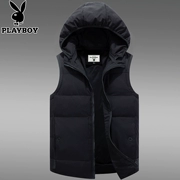 Playboy down vest nam thời trang mùa đông xuống vest vest giản dị với mũ Slim vest - Dệt kim Vest