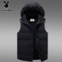 Playboy down vest nam thời trang mùa đông xuống vest vest giản dị với mũ Slim vest - Dệt kim Vest vest nam hàn quốc