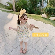 Bộ đồ cho bé gái mùa hè 2019 phiên bản Hàn Quốc mới của bé gái sơ mi họa tiết hoa búp bê Quần lửng lưới đỏ quần áo trẻ em - Phù hợp với trẻ em