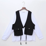 Ông Cai phiên bản Hàn Quốc mùa thu lỏng áo vest đen Nhật Bản nam thanh niên học sinh chụp ảnh áo khoác - Dệt kim Vest
