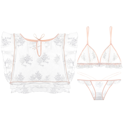好奇小姐的内衣店仙女本仙透视花朵刺绣文胸三件套睡衣性感少女夏-淘宝网