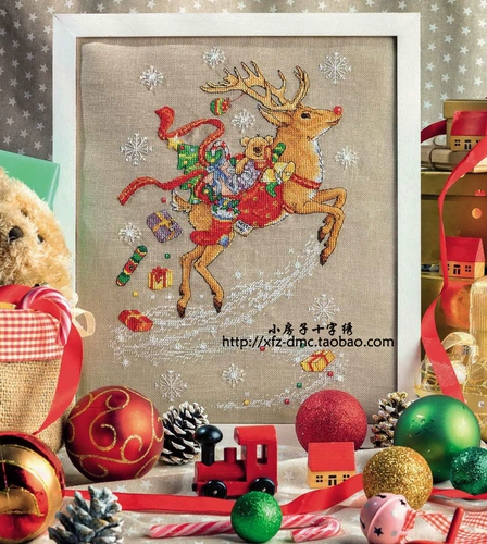 Cross -STITCH French DMC Kit с подарочными оленьями Рождественский Новый год с бусинками