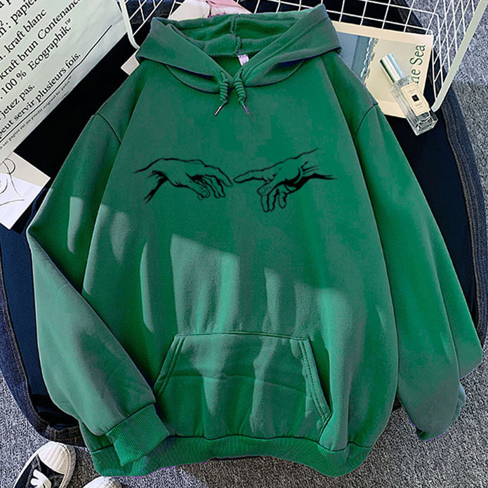 Olive Greenparagraph pinkycolor  Sweatshirt Sketch Adam Hand of printing pattern Versatile personality Hooded Sweater Two rise beat