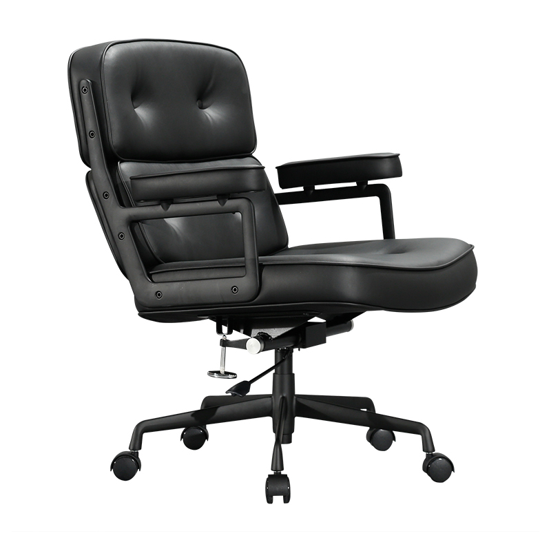 All Black PUSimplicity modern Robin chair genuine leather Class chair The boss chair Office chair Computer chair household Office swivel chair Negotiation chair