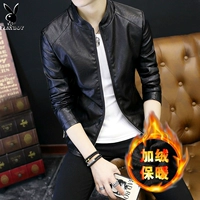 Playboy Nam Xe Máy Da Cộng Với Nhung Mới của Hàn Quốc Thanh Niên PU Leather Jacket Nam Slim Xu Hướng Áo Khoác áo khoác nam