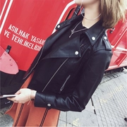 Da phụ nữ đoạn ngắn mùa xuân và mùa thu pu leather jacket thời trang Hàn Quốc kích thước lớn cơ thể phụ nữ ve áo xe máy sinh viên áo khoác da