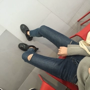 Mùa xuân Hàn Quốc Slim Thin Holes Jeans Quần đùi nữ cao hoang dã căng bút chì Quần sinh viên