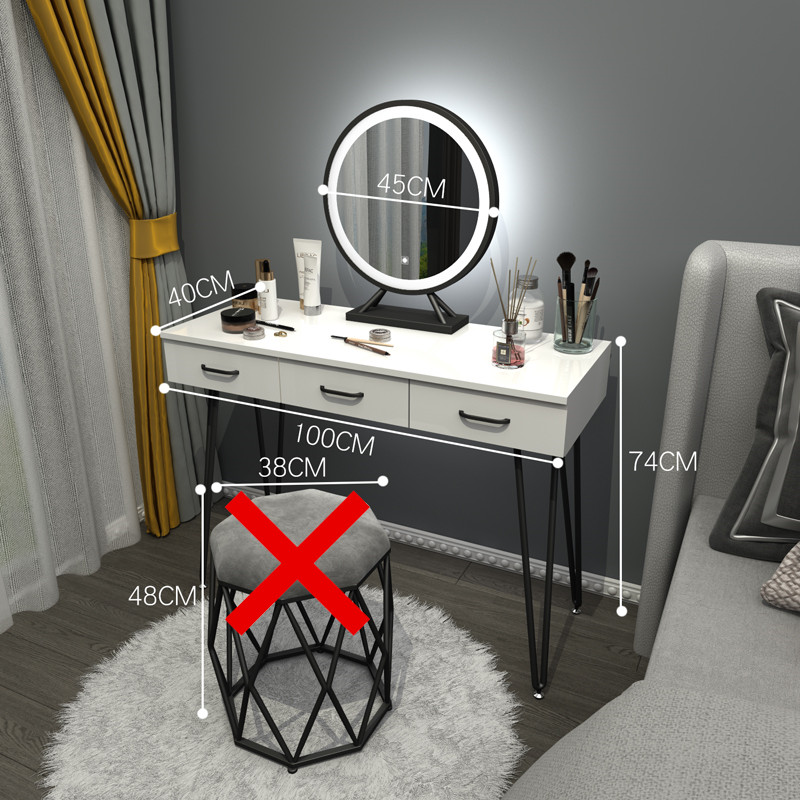 Black Iron 100 Table + Three Color LED MirrorNorthern Europe dresser bedroom Internet celebrity Ins wind Modern simplicity Large-sized apartment Dressing table female small-scale dresser With lamp