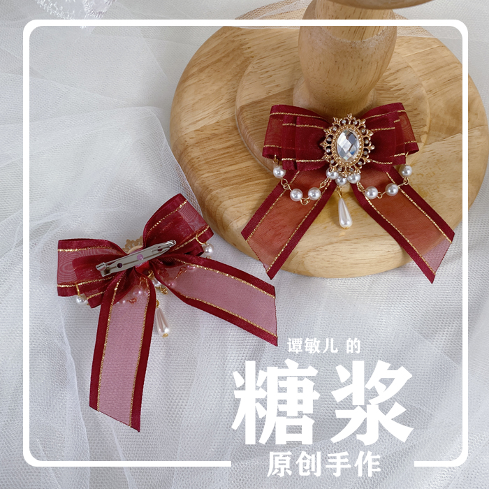 A Pair Of Wine Red Stitchessyrup -7 Color optional gorgeous lolita Sleeve glove Bracelet Tea party Flower marriage Small things Hand made Lace bow