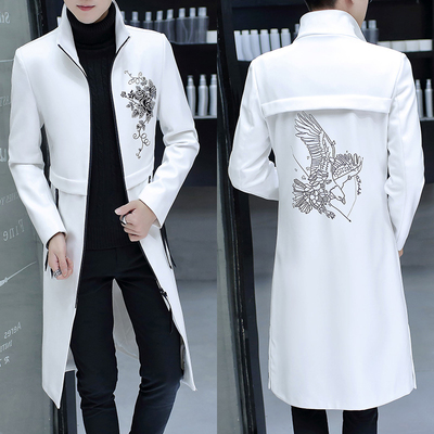 Của nam giới áo gió phần dài 2018 mới của Hàn Quốc phiên bản của xu hướng đẹp trai mùa xuân và mùa thu trang trí body coat da nam quần áo lớn Áo gió