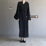 Kumiko Nhật Bản Dark Girl đầu mùa thu 慵 lười biếng thắt lưng đầy đủ dây đai mảnh mai dài tay áo v-cổ - Sản phẩm HOT
