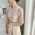 Hồng Kông cô gái hipster cửa hàng ~ Hàn Quốc chic mỏng đan ngắn tay T-Shirt nữ hoang dã màu rắn tay áo sơ mi triều Áo / áo thun