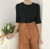 Hồng Kông cô gái hipster cửa hàng ~ Hàn Quốc chic mỏng đan ngắn tay T-Shirt nữ hoang dã màu rắn tay áo sơ mi triều Áo / áo thun