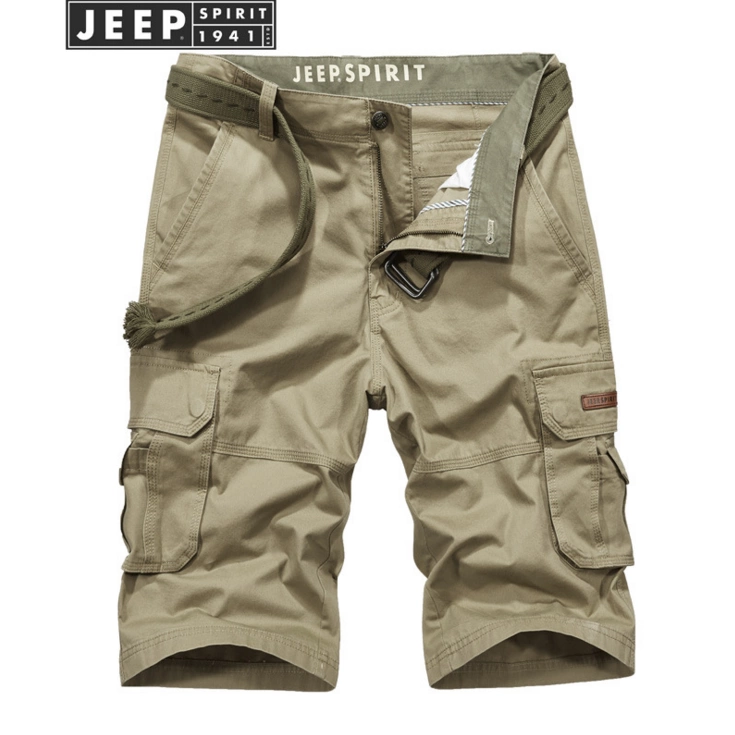 JEEP truy cập chính hãng quần cotton nhiều túi mùa hè thương hiệu giản dị quần short nam năm điểm dụng cụ quần đi biển - Quần tây thường
