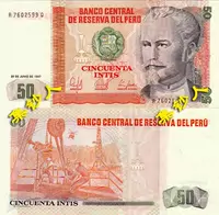 Châu Mỹ Peru 50 peso 50 Indy tiền giấy tiền giấy tiền nước ngoài mới ngoại tệ tiền xu UNC xu cổ