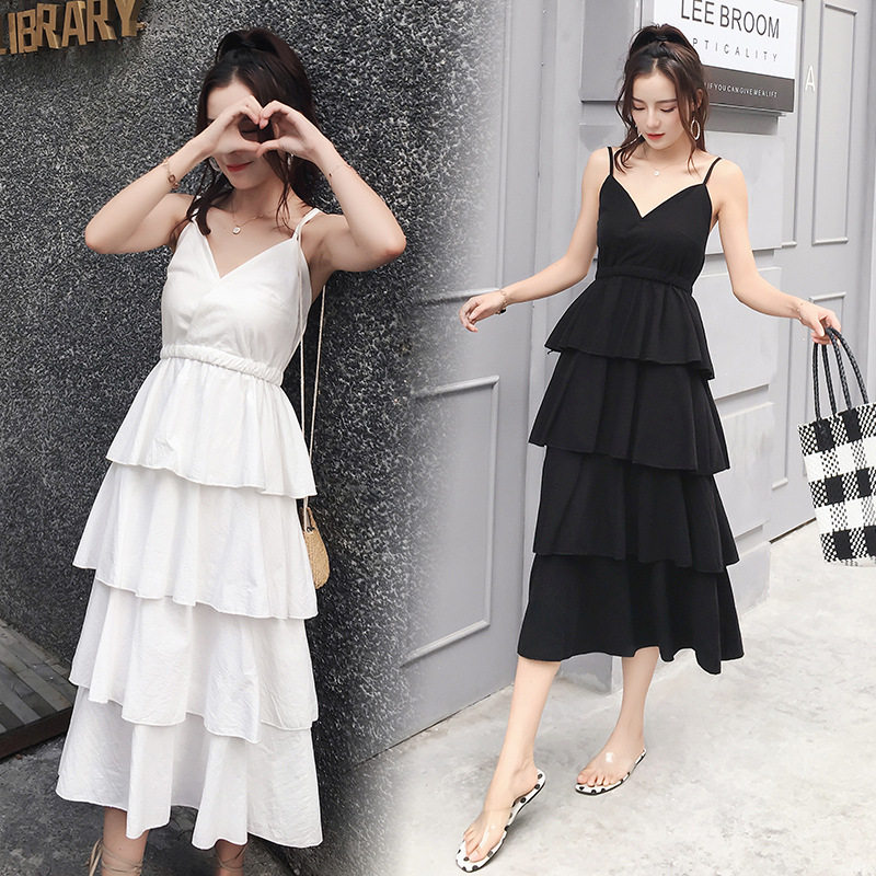 2019夏季新款韩版法式复古修身收腰显瘦气质荷叶边雪纺连衣裙_淘乐