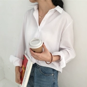 Áo sơ mi nữ mùa thu 2018 phiên bản Hàn Quốc mới của áo sơ mi trắng mỏng dài tay áo hoang dã áo chống nắng sinh viên