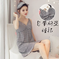 Với ngực pad nightdress nữ Hàn Quốc phiên bản của mặc-miễn phí áo ngực đồ lót tích hợp đồ ngủ nhà dịch vụ sexy mùa hè dây đeo váy ngắn váy ngủ đẹp