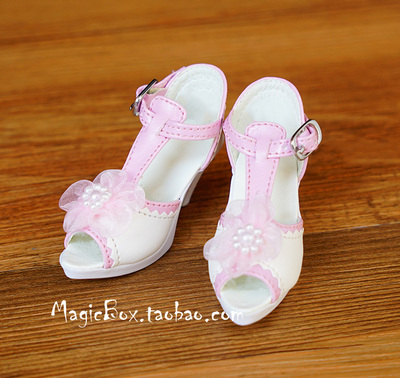 taobao agent 1/3bjd DD shoes SD baby shoes 3 points bow lace high -heeled sandals black powder (2 color)