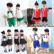 Đồng phục học sinh mẫu giáo Đồng phục học sinh mùa hè quần áo phù hợp với sáu một quần áo biểu diễn quần áo trẻ em lớp bông - Đồng phục trường học / tùy chỉnh thực hiện