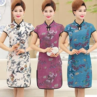 Mẹ ăn mặc mùa hè ăn mặc 2018 mới thời trang phụ nữ 40 trung niên 50-year-old ngắn tay cheongsam ăn mặc áo kiểu người lớn tuổi