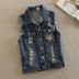 2018 mới mùa xuân denim vest nữ không tay áo khoác ngắn đinh tán lỗ kích thước lớn áo jacket vest Hàn Quốc phiên bản áo khoác dài nữ Áo vest