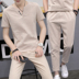 2018 mùa xuân và mùa hè phần mỏng chín quần phù hợp với nam Hàn Quốc phiên bản của giả cotton và linen V-Cổ ngắn tay t-shirt thanh niên giả linen triều Crop Jeans