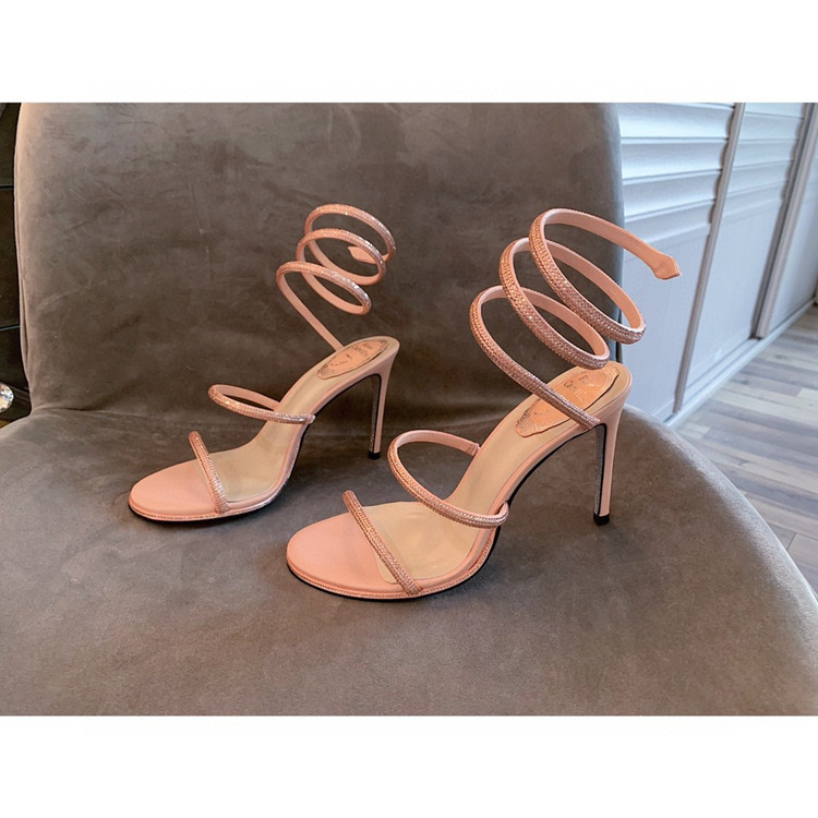 Champagne2021 summer RC Serpentine  rhinestone high-heeled Sandals fairy Versatile Rome ma'am Barefoot Fine heel Women's Shoes