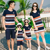 Cha mẹ và con mặc mùa hè 2018 mới sọc ba- gia đình đầy đủ- chiều dài ngắn tay bốn mẹ và con phù hợp với mẹ và con gái ăn mặc thủy triều quần áo trẻ em