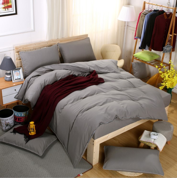 SilveryCottonBedsheetssetquiltcoverpillowcasebedding4sets