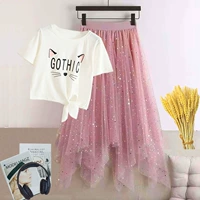 Летняя юбка, наряд маленькой принцессы, детский длинный комплект, подходит для подростков, в корейском стиле, средней длины
