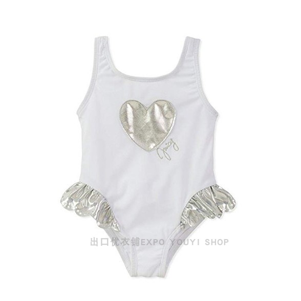 White Conjoined Love Paste Cloth EmbroideryExport Meidan JD series girl Split body / Conjoined body Swimsuit gilding / silver Fabric Embroidery letter LOGO around lining