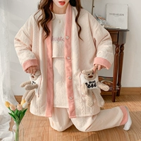 Демисезонная осенняя послеродовая хлопковая пижама для молодой матери, комплект для кормящих грудью, 3 предмета