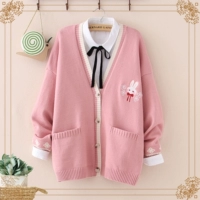 Весенний японский кардиган, свитер, трикотажная милая куртка для школьников, оверсайз, с вышивкой