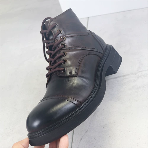 Martens, мягкие ретро кожаные короткие сапоги на платформе, ботинки, высота каблука 5см, воловья кожа