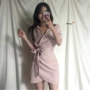 Hàn Quốc ins blogger đề nghị tính khí lady polo cổ áo Nhật Bản một bọc váy ngắn váy mùa hè váy dài