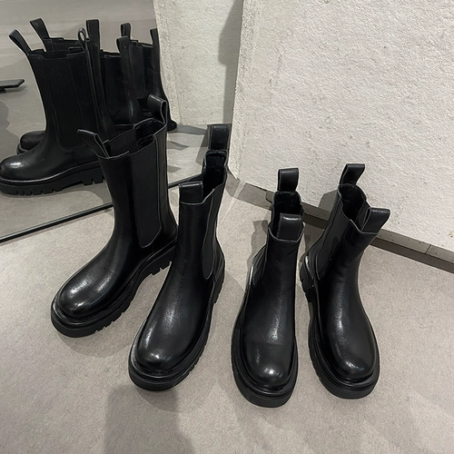Martens, челси, ботинки, короткие сапоги, из натуральной кожи, 2021 года, большой размер, подходят для весны и осени, средней длины